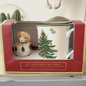 New in Box Spode Christmas Tree Ceramic Mug + Puppy Dog Ornament‎
